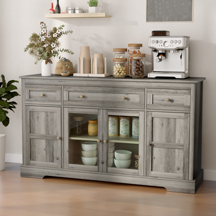 HOMCOM Buffet, meuble bar a cafe, Chene gris patine