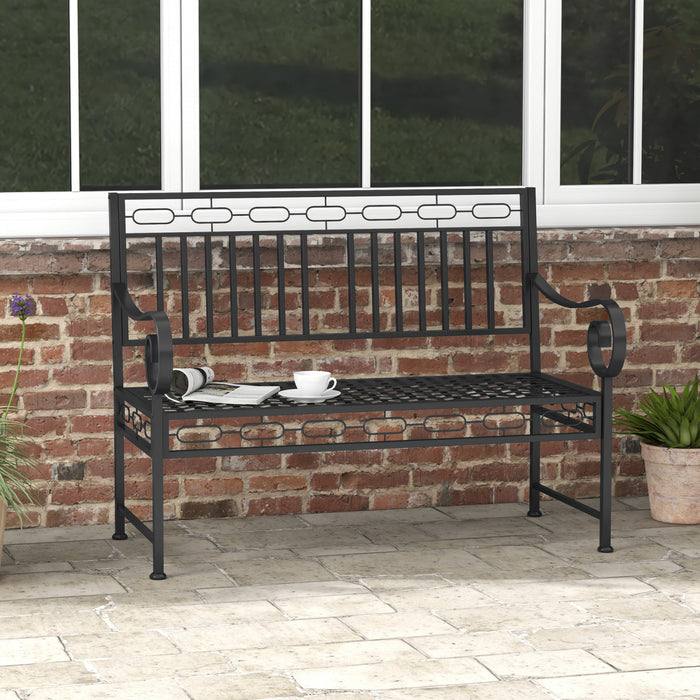 Outsunny Banc De Jardin 44\", Banc En Metal Avec Dossier Decoratif, Noir