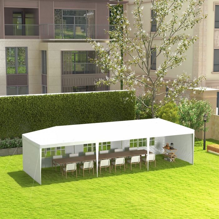 Outsunny Tente De Fete 10' X 29' Avec Parois Laterales Et Grandes Fenetres Transparentes Pour Jardin, Arriere-cour, Exterieur, Blanc