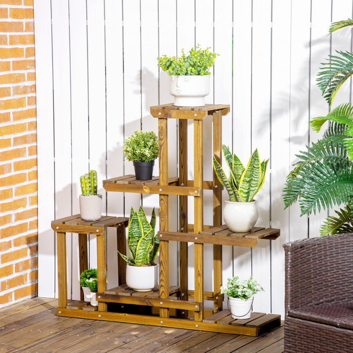Outsunny Support Pour Plantes En Bois A 6 Niveaux Pour Plantes, Support Pour Pots De Fleurs Multiples Pour Salon, Coin Patio, Balcon
