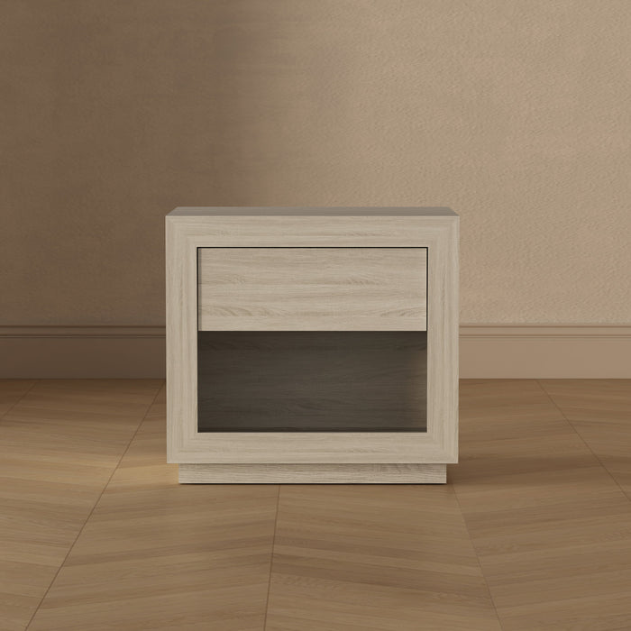 Table de nuit contemporaine Soren 26\" en chene blanchi (1 tiroir)