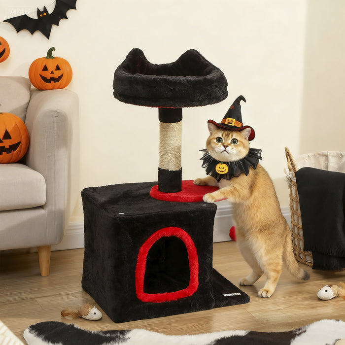 28\" Gothic Cat Tree Tower for Indoor Cats, Red & Black