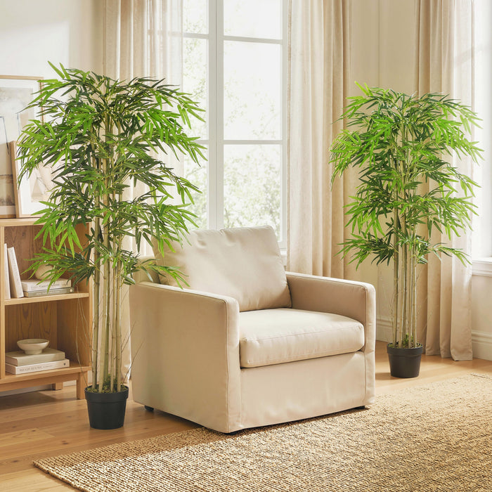 Outsunny Lot de 2 Bambous Artificiels 152 cm avec 1095 Feuilles en Pot, Vert