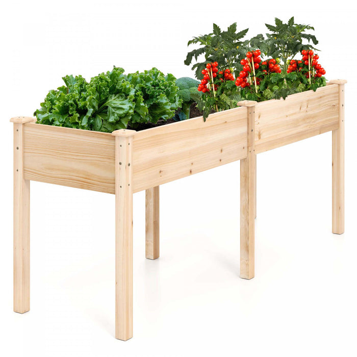 Lit De Jardin Eleve Costway Exterieur Avec Les Jambes 73x23x30in Boite De Planteur En Bois Avec Panneau Diviseur Beige