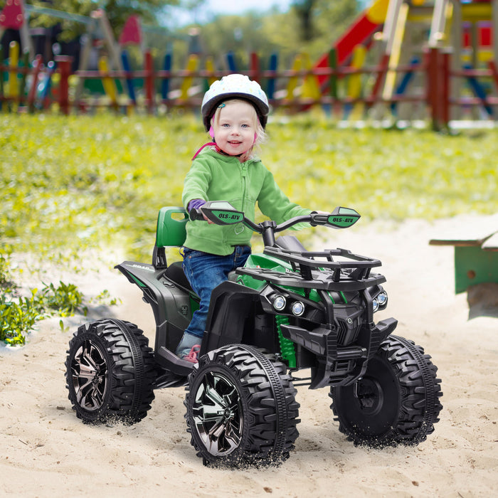Aosom Voiture Quad A Quatre Roues Pour Enfants 12 V Avec Phares De Travail Mp3 Reels, Moto Alimentee Par Batterie Pour 3 A 5 Ans, Vert