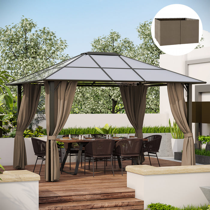Ensemble De Parois Laterales Universelles Outsunny 10 Pi X 12 Pi Avec 4 Panneaux, Crochets/anneaux En C Inclus Pour Pergolas Et Cabanas, Marron