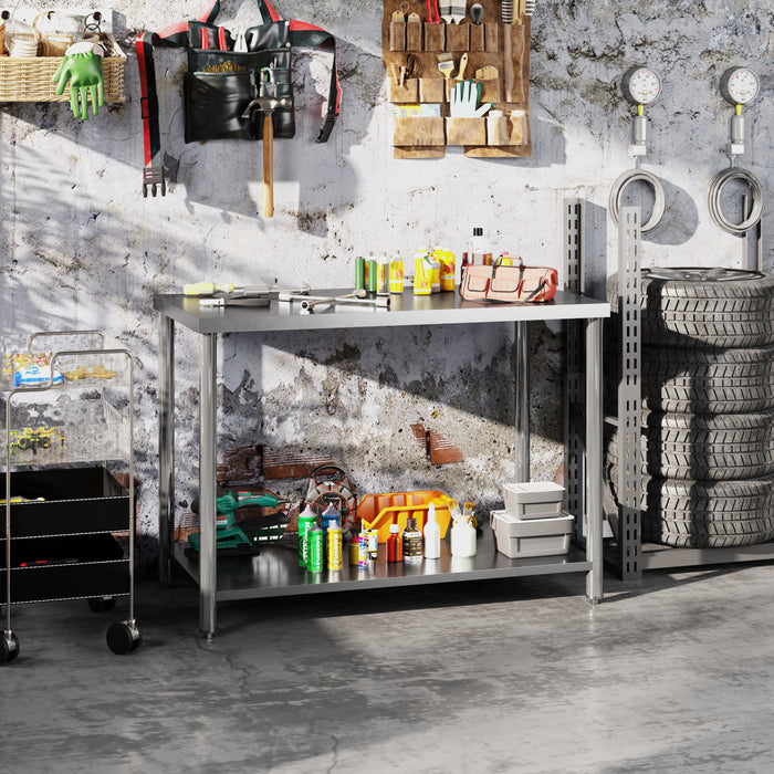 Homcom Table De Preparation En Acier Inoxydable, Table D'etabli Robuste