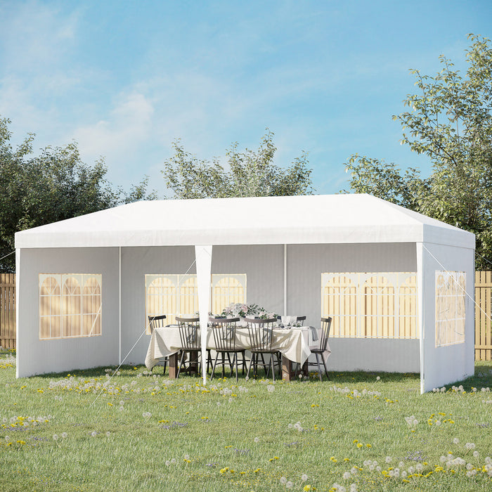 Outsunny Tente De Tonnelle De Fete 10' X 20', Tente De Mariage Pliante Portable, Abri D'evenement De Jardin, Parasol Exterieur Avec 4 Parois Laterales Amovibles, Blanc