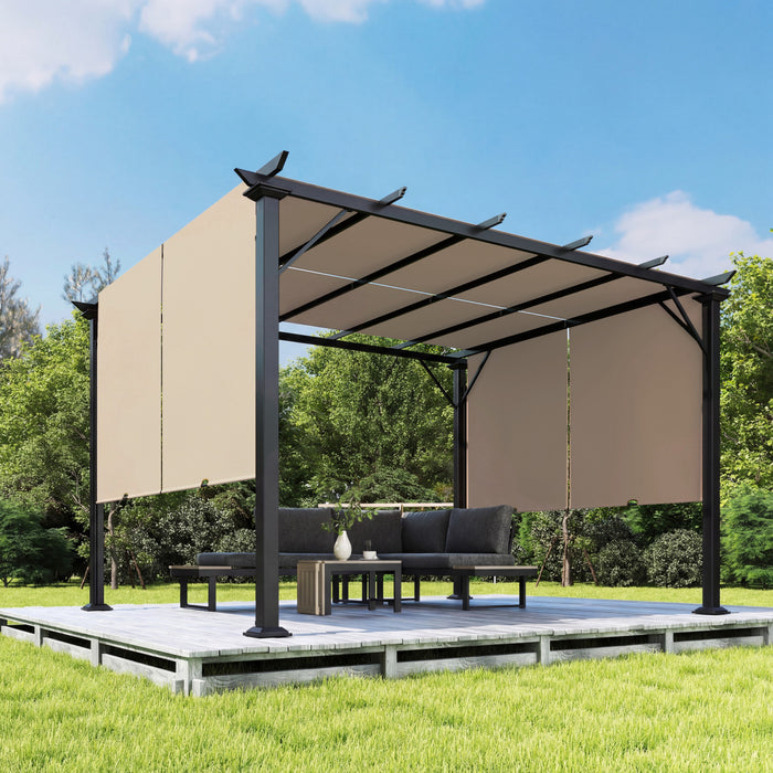 Pergola retractable Outsunny 10' x 12' Auvent, marron clair