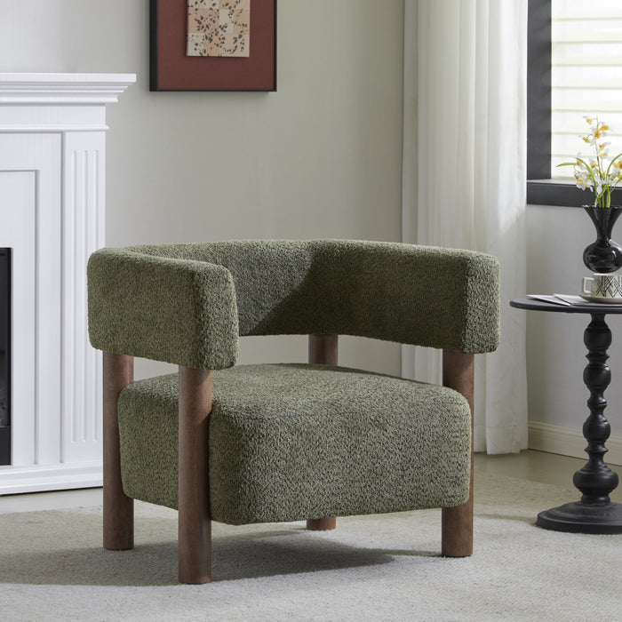 Evelyn Fauteuil d’appoint avec assise confortable et revetement en boucle, vert olive