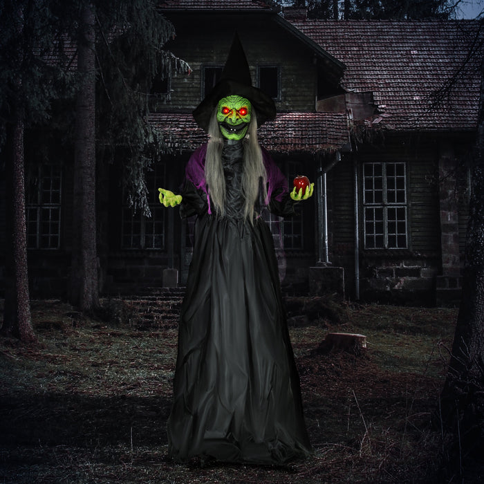 Homcom Halloween Vieille Sorciere Animatronique Avec Yeux Lumineux
