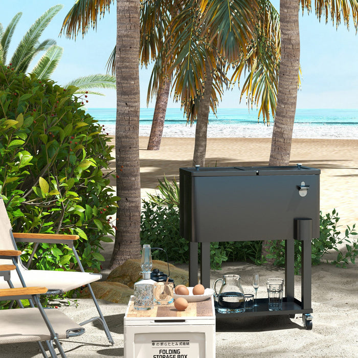 Outsunny Glaciere de terrasse a roulettes, glaciere d'exterieur portable