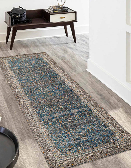 Tapis Traditionnel Gianna 2'6\" x 8'0\" en Bleu