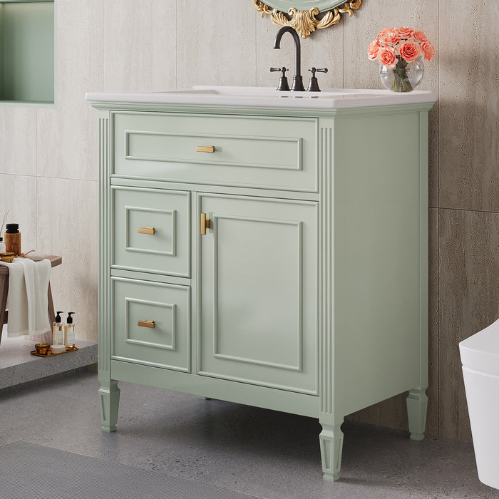 Olivia Meuble-lavabo de 30\" avec vasque en ceramique et bois caoutchouc massif, Vert
