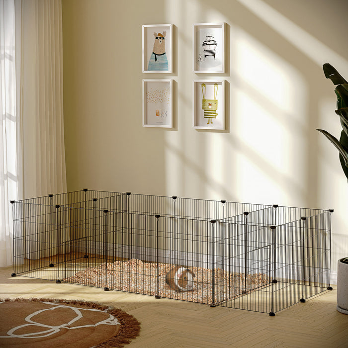 Pawhut Cage Pour Petits Animaux A 18 Panneaux, Parc Pour Animaux De Compagnie Avec Portes, Cage Pour Cochon D'inde, Cour Metallique Portable Pour Herissons A L'interieur, 69\" X 28\" X 18\"