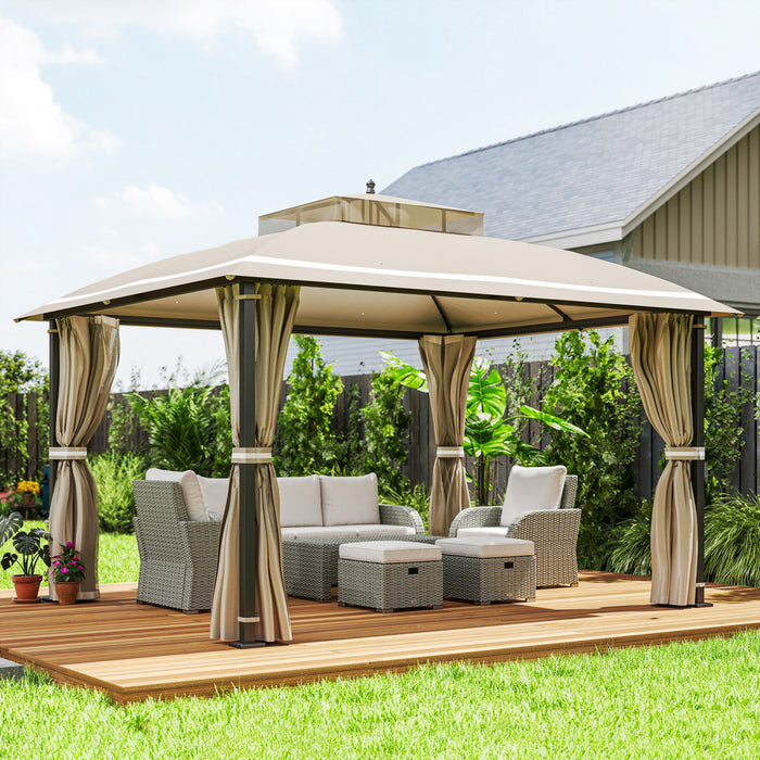 Outsunny Gazebo Exterieur 10' X 12', Double Toit Avec Filet Et Rideaux