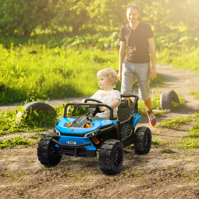 Qaba Voiture Electrique Pour Enfants, Alimentee Par Batterie 12 V, Camion Jouet Avec Telecommande, Suspension A Ressort, Phares Led, 3 Vitesses, Klaxon, Musique, Bleu