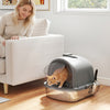 PawHut Stainless Steel Litter Box with Lid, Enclosed Cat Litter Box with Scoop, Deodorizer Bag, Handle, Odour Control, Non-Sticky and Easy to Clean, Dark Grey