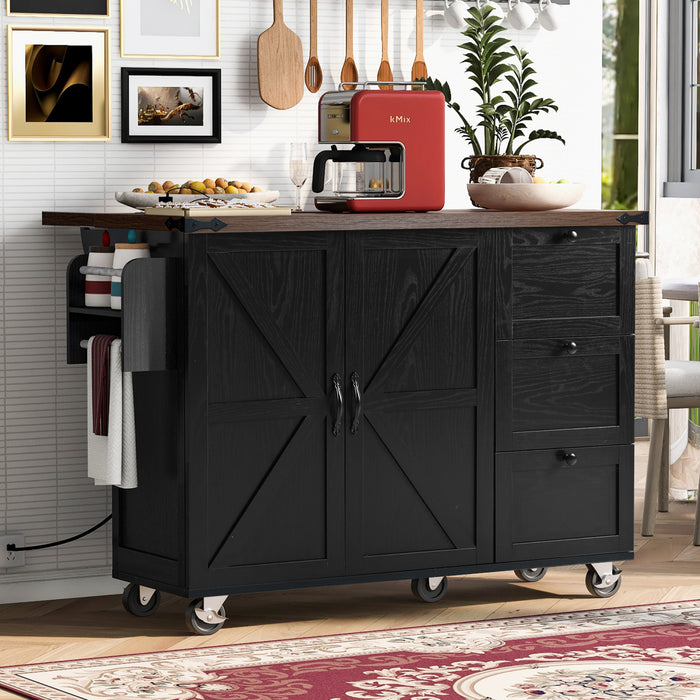 Chariot De Cuisine Sherry 54,5\" En Bois Reconstitue Avec Prise Electrique Et Rangement - Noir