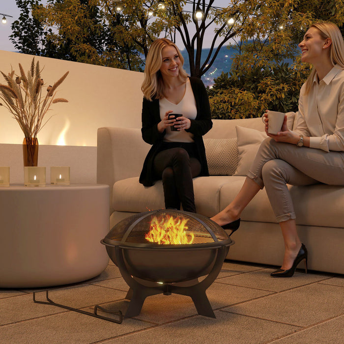 Outsunny Foyer Exterieur Rond Avec Couvercle, Foyer Portable, Noir