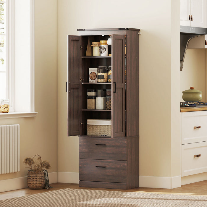HOMCOM Armoire Haute de Cuisine 67\" avec Etageres Reglables, Brun Vieilli