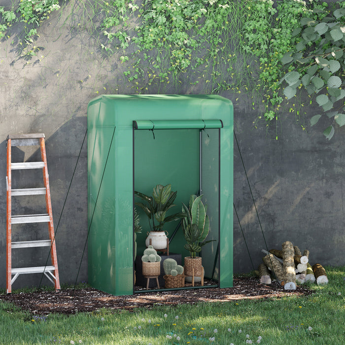 Outsunny 39\" X 20\" X 59\" Serre De Tomate Exterieure Mini Serre De Culture Avec Fermeture A Glissiere Porte Enroulable Pe Couverture En Acier