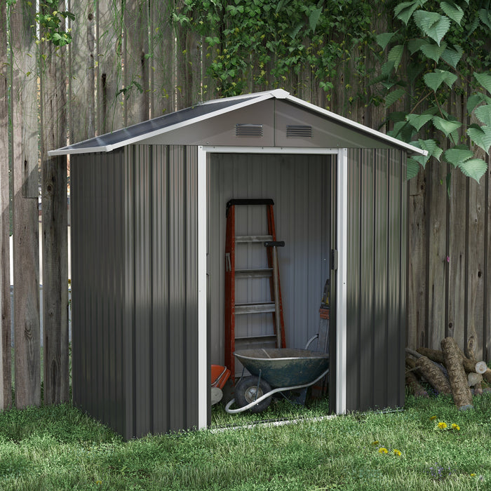 Outsunny Abri De Jardin En Metal De 6,5x3,5 Pi, Grand Batiment De Stockage Exterieur Avec Doubles Portes Coulissantes Et 4 Aerations, Gris Fonce