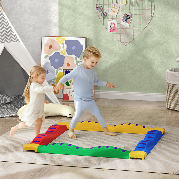 Qaba Poutre D'equilibre, 12 Pieces De Tremplins Pour Enfants Avec Coussinets Antiderapants, Jouets Sensoriels, Parcours D'obstacles, Equipement De Fitness Pour Enfants De 3 A 8 Ans