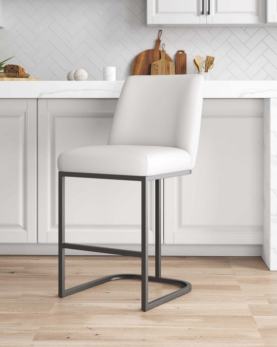 Tabouret de comptoir moderne en metal et tissu Serena, blanc