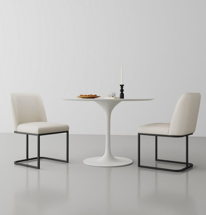 Chaise de salle a manger moderne en metal et cuir vegetalien Serena, ivoire - Lot de 2