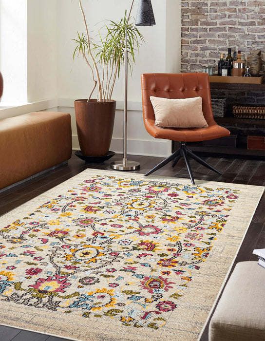 Tapis Traditionnel Rosa 5'0\" x 8'0\" en Ivoire