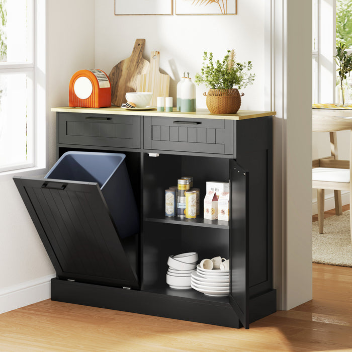 HOMCOM Poubelle inclinable, ilot de cuisine avec 2 tiroirs, noir
