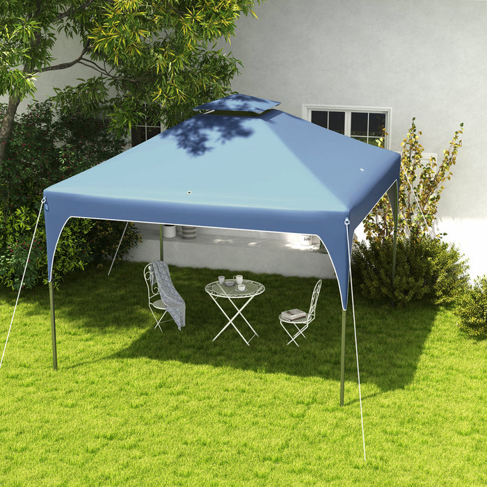 Outsunny 10'x10' Auvent, Tente De Fete Facile A Installer Avec Toit Aere A 2 Niveaux Et Sac De Transport Pour Exterieur, Jardin, Camping, Bleu