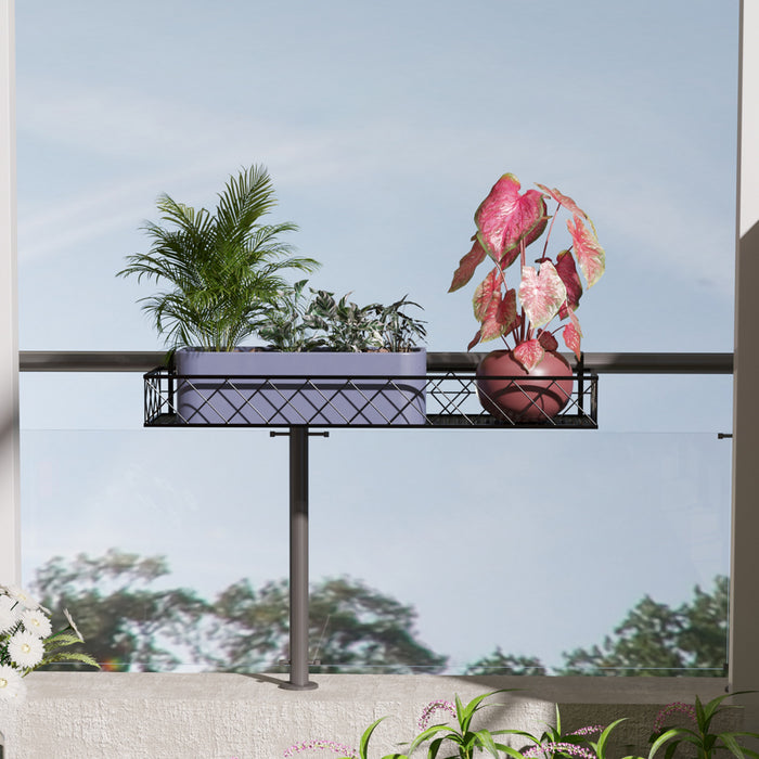 Outsunny 81,3 X 30,5 Cm Support De Pot De Fleurs Suspendu Avec Crochets, Support De Pot De Fleurs En Metal, Etagere De Garde-corps, Fenetres Pour Decorer Le Jardin Exterieur, Le Balcon, La Cloture