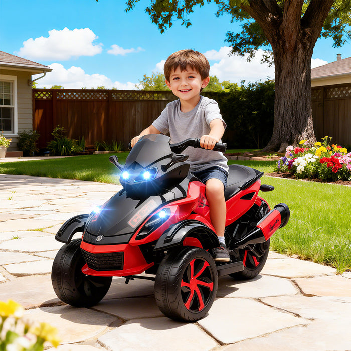 VTT Qaba pour enfants, quad 12 V a batterie, voiture electrique tout-terrain pour enfants avec roues suspendues, demarrage progressif, lumieres LED, musique, rouge