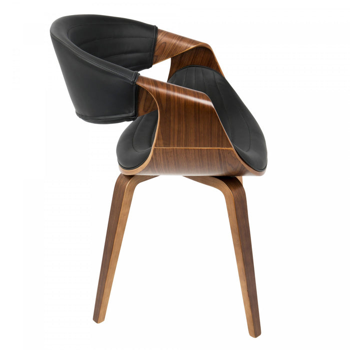 Chaise d’appoint de salle à manger moderne du milieu du 20e siècle Symphony en similicuir - noyer et noir