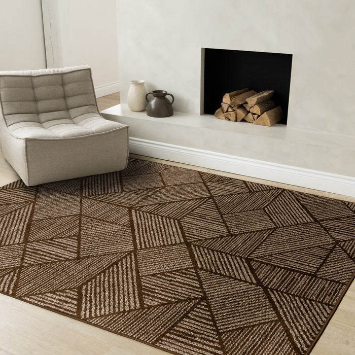 Tapis Covington brun taupe a rayures geometriques, 6'7\" x 9'10\"