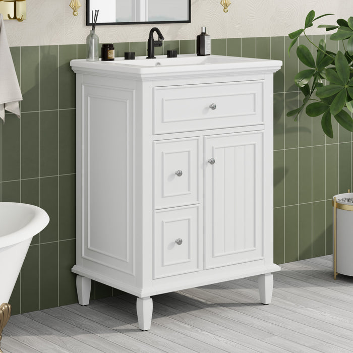Vivo Meuble-Lavabo Simple 24 po avec Tiroir Bascule et Pieds en Bois Massif, Blanc
