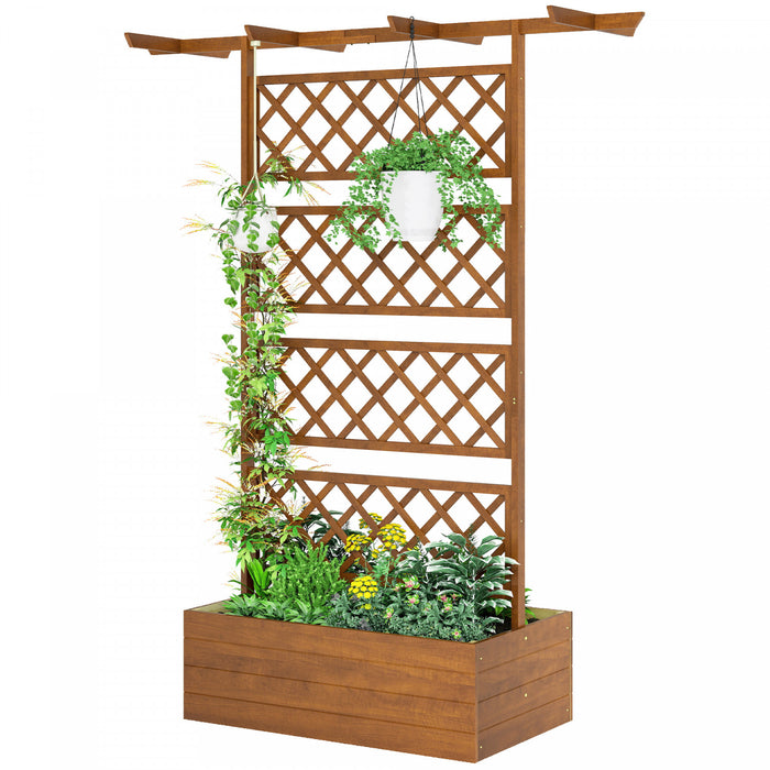 Outsunny Jardiniere en bois surelevee avec treillis, Orange