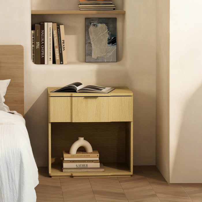 Table de nuit Clive style milieu du siecle moderne 56 cm en chene naturel (1 tiroir)