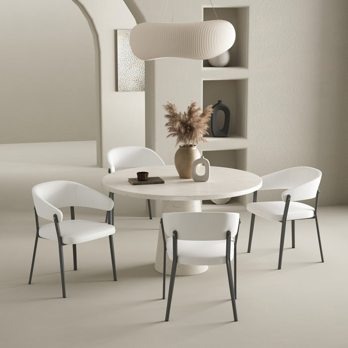 Chaise de salle a manger moderne en metal et tissu Belle, blanche - Lot de 4