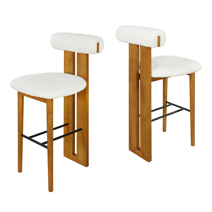 Sophia – Lot de 2 tabourets de bar modernes d’interieur en bois d’hevea avec dossier de soutien, coloris blanc et noyer