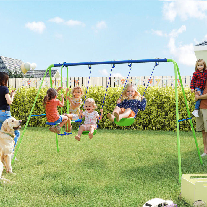 Outsunny Ensemble de balancoires pour enfants avec planeur, 2 sieges de balancoire, cadre en A en metal robuste avec corde reglable pour les enfants de 3 ans et plus, vert