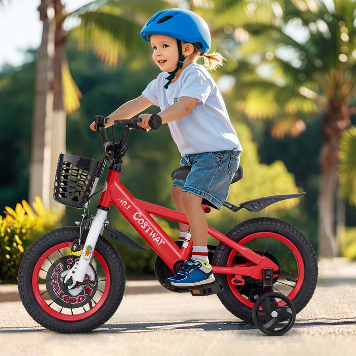 Costway 12\" Velo Pour Enfants Pour 3-4 Avec Guidon Reglable En Hauteur Et Frein A Main En Selle Rouge