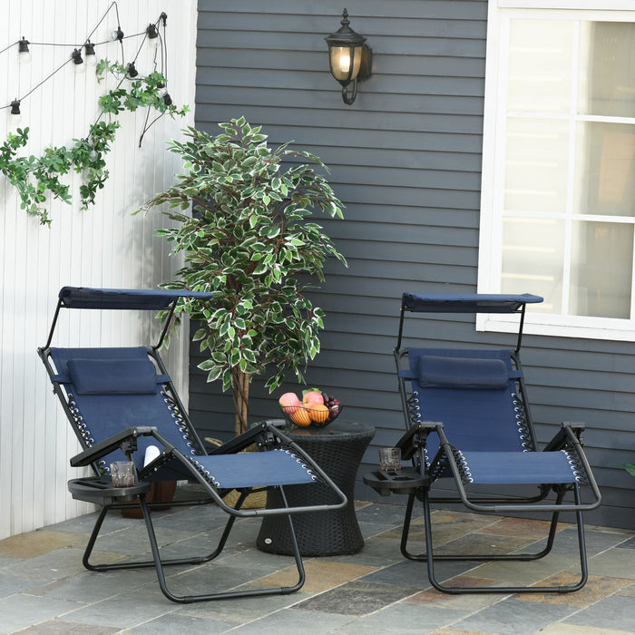 Chaise Longue Pliable 2 Pieces Outsunny Avec Auvent, Bleu