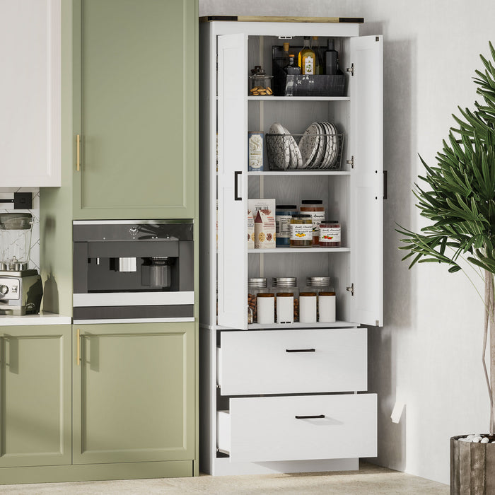 HOMCOM Armoire de garde-manger de cuisine 67\", etageres reglables, creme