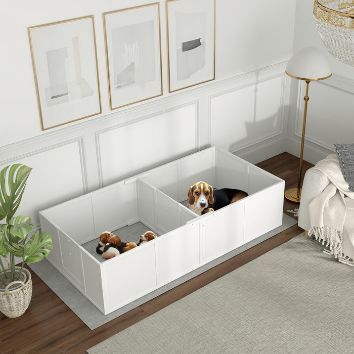 Pawhut Boite De Mise Bas Pour Chiens, Parc Pour Chien Avec Porte Amovible Reglable, Parc Pour Chiots Pour Chiens De Petite Et Moyenne Taille, 77\" X 38\", Blanc