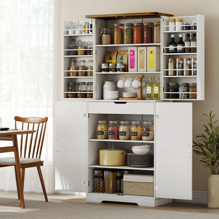 HOMCOM Meuble de rangement de cuisine 72 po, style campagnard, blanc