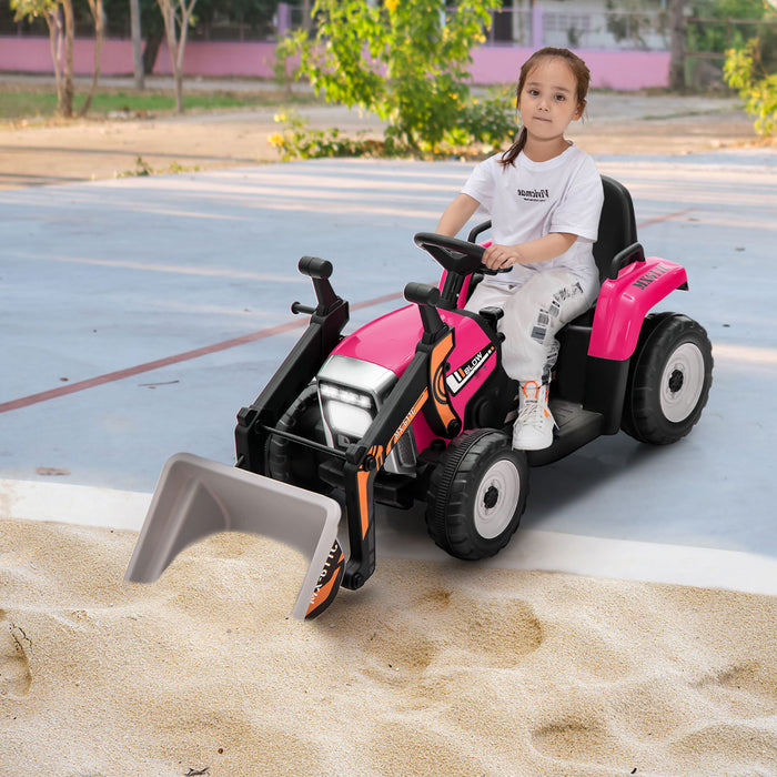 Costway Kids Ride On Excavator Digger 12v Electric Tractor Rc W / Excavation Bucket Rose