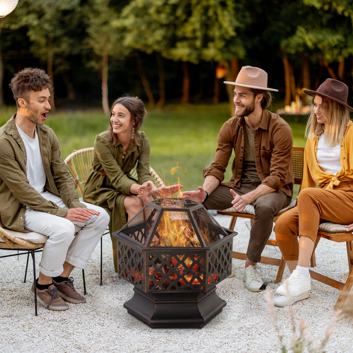 Outsunny Foyer D'exterieur Avec Couverture D'ecran Foyer A Bois Portable Avec Tisonnier Pour Patio Arriere-cour
